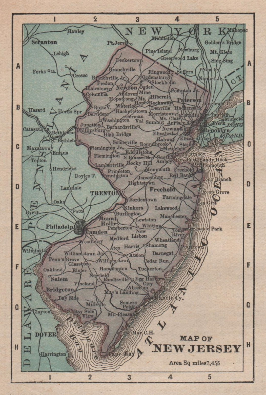 Antique miniature state map of New Jersey by K.L. Armstrong 1891 old
